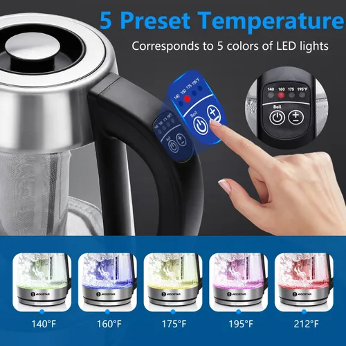 Miniatura 2 de Aigostar Hervidor Eléctrico, Tetera con Control de Temperatura e Infusor de Té, Hervidor de Agua Caliente de 1500W con Temperatura Variable, Función