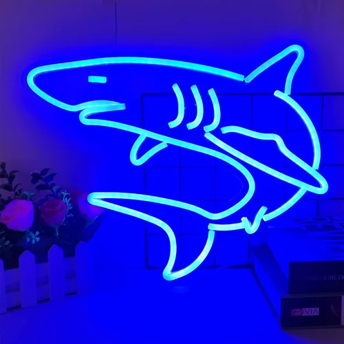 Miniatura 5 de Letreros de neón de tiburón regulables para decoración de pared, gran letrero de luz de neón reutilizable de tiburón para regalos de niños, sala