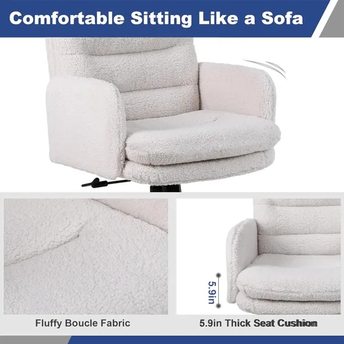 Miniatura 4 de Youhauchair Silla tapizada para oficina en casa, cachemira sintética, moderna, respaldo medio, silla de escritorio con ruedas, ergonómica, altura
