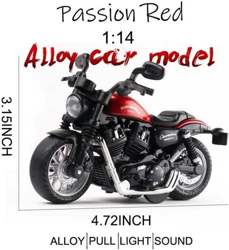 Miniatura 2 de Juguetes de motocicleta con retroceso, pequeño regalo con iluminación musical, motocicletas retro de juguete para niños de 3, 4, 5, 6, 7, 8 años Rojo