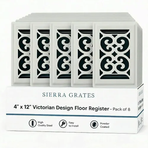 Miniatura 31 de Registro victoriano de piso de 4 x 10 pulgadas en acabado gris granito - Cubiertas de ventilación para piso del hogar - Cubiertas decorativas