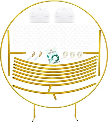 LANGXUN - Kit de arco redondo metálico para globos, color dorado de 2.2 m, marco de soporte circular de fondo para decoración de boda, fiesta de