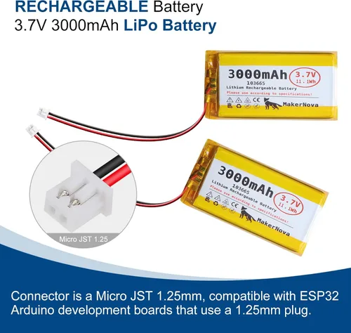 Miniatura 7 de Paquete de 4 baterías LiPo de 3.7 V 103665 3000 mAh, 1S 3C recargable, conector Micro JST 1.25, placa de protección dual