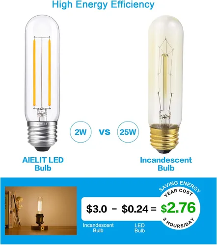 Miniatura 6 de Bombilla LED E26 regulable equivalente a 25 W, blanco cálido 2700 K, 200 lúmenes, bombillas tubulares LED vintage de 2 W T10/T30, bombilla Edison