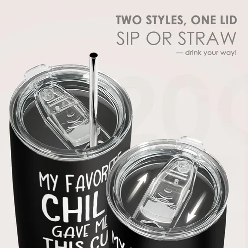 Miniatura 6 de SANDJEST Vaso aislado de acero inoxidable de 20 onzas para papá, divertido con texto en inglés "My Favorite Child Gave Me This Cup", taza de viaje