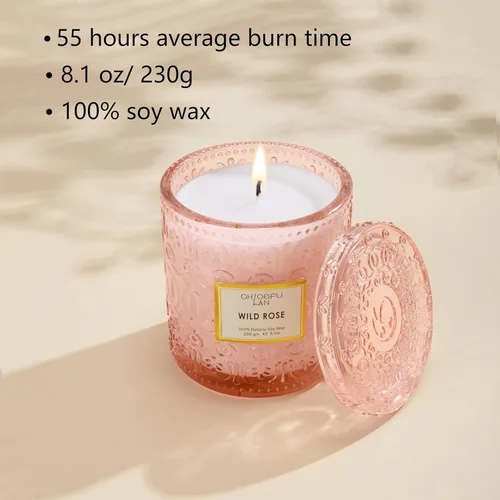 Miniatura 2 de Vela de Rosa Silvestre, Velas de Regalo para el Día de la Madre para Mujeres, Vela de Lujo en Frasco para Aromatizar el Hogar, Cera de Soja Natural
