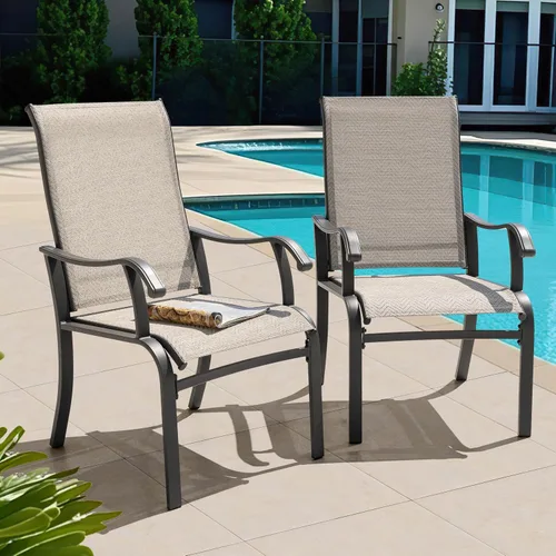Miniatura 9 de NUU GARDEN Juego de 2 sillas de comedor para patio, sillas de comedor al aire libre con marco recubierto de polvo, sillas de comedor de metal