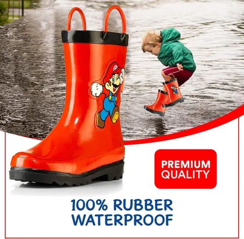 Miniatura 5 de Nintendo Super Mario - Botas de lluvia de goma impermeables con asas fáciles de poner, para niños pequeños y pequeños