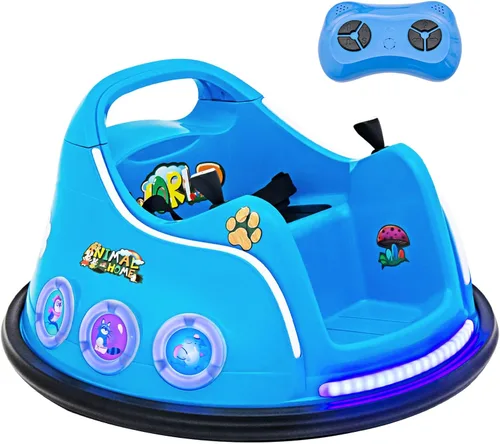 Costzon Coche de parachoques para niños, parachoques eléctrico de 12 V con control remoto, giro de 360 grados, luces intermitentes, música integrada