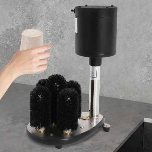 Lavadora de vidrio eléctrica, enjuague de vidrio comercial de 5 cepillos para vidrio de fregadero, máquina de limpieza de copas de vino de 360