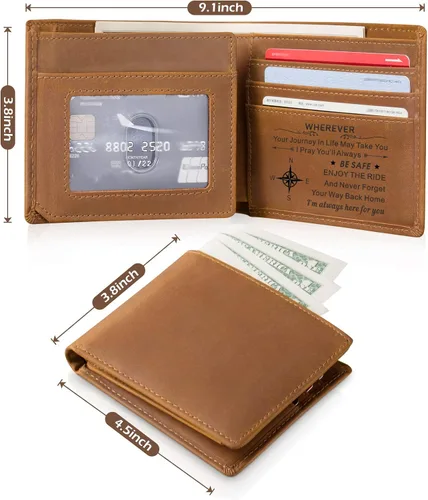 Miniatura 4 de Cartera de cuero grabada personalizada para hombre para marido, papá, hijo, novio, enamorado regalos personalizados