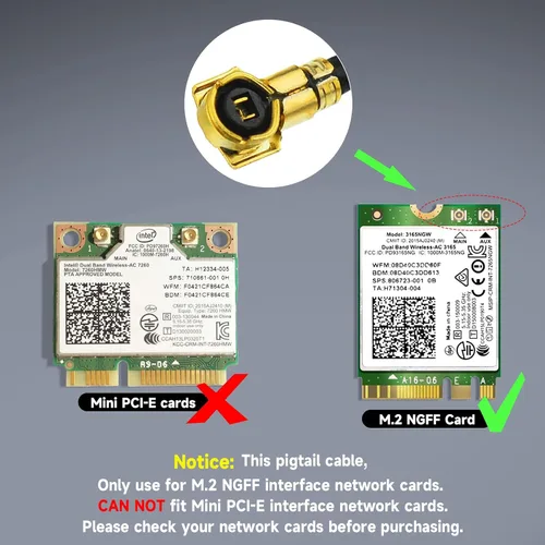 Miniatura 4 de Bingfu Antena WiFi de tres bandas 2.4GHz 5GHz 6E Wifi6 y cable de 8 pulgadas con soporte de ranura para tarjeta de red inalámbrica Intel M.2 NGFF