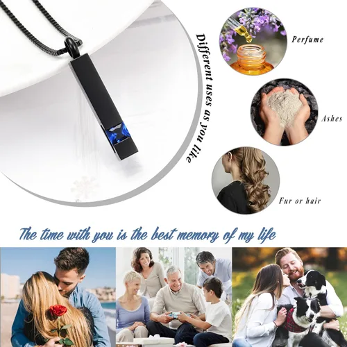 Miniatura 3 de XSMZB Joyería de urna de cremación de cristal, cubo de cenizas conmemorativas, collar colgante de recuerdo, serie de piedra natal negra