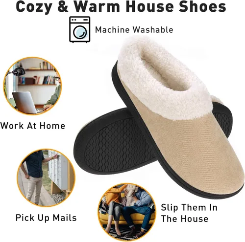 Miniatura 6 de VONMAY Pantuflas de casa mullidas para mujer, pantuflas de espuma viscoelástica con cuello de forro polar para interiores y exteriores
