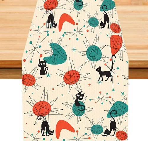 Miniatura 55 de Camino de mesa con estampado de piel de vaca, lino y algodón, rústico, estilo occidental, color negro, marrón, piel de vaca, para decoración