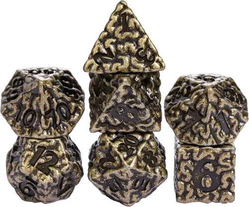 Miniatura 10 de Cusdie 7 dados de metal con caja de metal, juego de dados poliédricos DND con diseño de daga, para juegos de rol, dados D&D (negro con fuente roja)