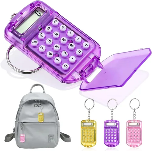NUOBESTY Mini calculadora de 3 piezas, calculadora de bolsillo pequeña con llavero, herramienta electrónica portátil de 4 funciones para escuela,