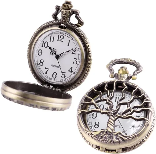 Miniatura 8 de Reloj de bolsillo de cuarzo para hombre, ojos verdes, forma de caja redonda, collar de bolsillo