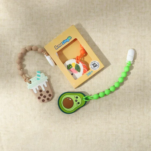 Miniatura 5 de Juguete mordedor de silicona de grado alimenticio para bebés con soporte para chupete, juguetes de dentición, juego de regalo para niños y niñas a