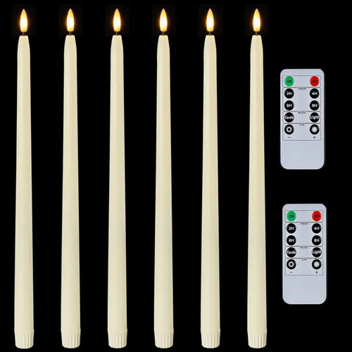 Miniatura 10 de Homemory Velas cónicas sin llama de cera real de 15 pulgadas con temporizador remoto, 2 velas LED blancas que funcionan con pilas con llama