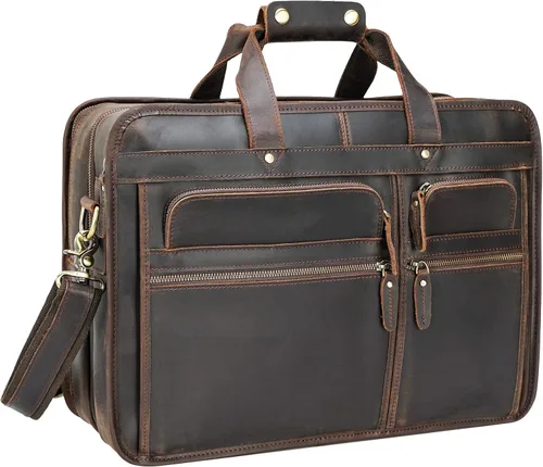 Miniatura 10 de Polare Modern - Maletín para portátil de 17 pulgadas con piel de grano completo y cremalleras YKK de primera calidad