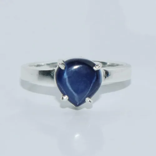 Miniatura 4 de GEMHUB Anillo de plata de ley de 1410 quilates con zafiro de estrella azul para mujer anillo de piedra natal con forma de pera anillo de diamantes