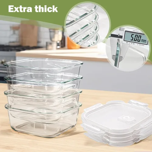 Miniatura 6 de Contenedor/Caja para sándwiches para el almuerzo, 24 oz de vidrio borosilicato apto para congelador, contenedores de vidrio cuadrados de 3 tazas