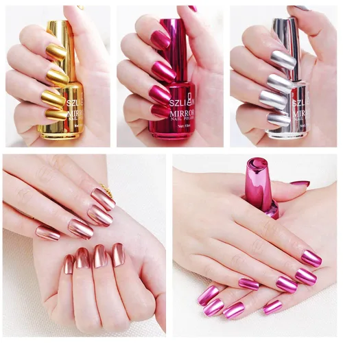 Miniatura 6 de Esmalte de uñas metálico, esmalte de uñas de medio espejo, efecto espejo, de larga duración, hermosa decoración de uñas brillante, secado rápido