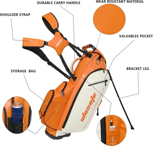 Miniatura 3 de WOSOFE PU Golf Bag with 6/14 Way Top Dividers Automatically Adjustable Dual Straps Elegant Design for Men Women Pu Golf Stand Bag with Multiple