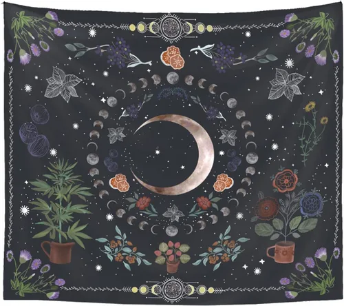 Miniatura 10 de LINICE Tapiz de plantas, tapiz de fase lunar de la naturaleza para colgar en la pared, tapiz bohemio de mandala estético para decoración