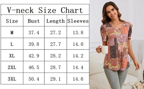 Miniatura 6 de Anydeer Blusa holgada de verano con mangas abombadas para mujer, estilo casual, cuello en V, sin botones