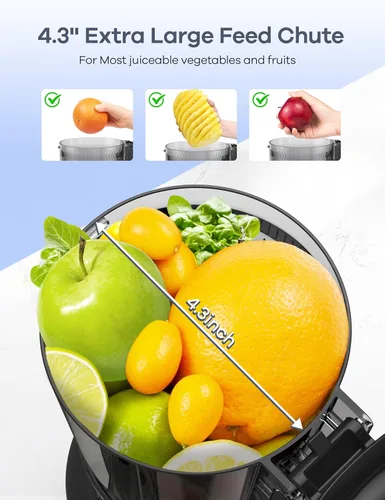 Miniatura 3 de Ganiza - Máquinas exprimidoras de masticación lenta, exprimidores de prensa fría con gran canal de alimentación para frutas y verduras enteras
