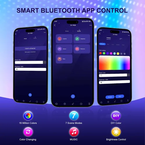 Miniatura 5 de AXMOTUT Tira de luces LED Bluetooth RGB COB, tira de luz LED regulable de 12 V de 9.8 pies con aplicación inteligente y control remoto