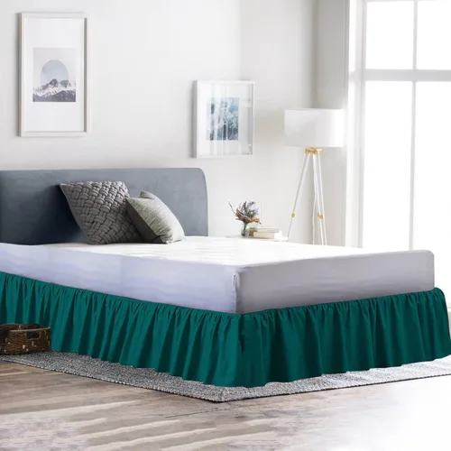 Miniatura 12 de 100% algodón 600 hilos 1 pieza falda de cama con volantes de polvo de 12 pulgadas con plataforma, estilo recogido (tamaño Queen, rosa)