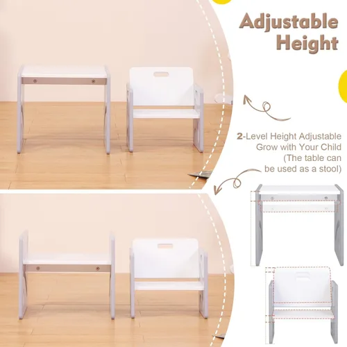 Miniatura 2 de FUNLIO Juego de mesa y silla ajustable para niños de 1 a 3 años, Juego de mesa y silla de madera maciza Montessori de calidad, Juego de mesa y silla