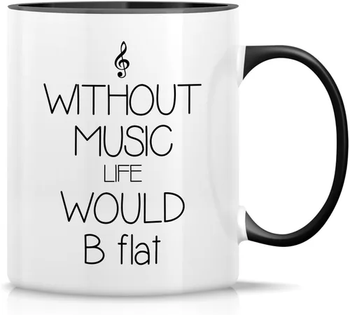 Miniatura 6 de Retreez - Taza divertida con texto en inglés "Without Music Life Would B Flat Musician", 325 ml, tazas de café de cerámica, divertidas, sarcásticas