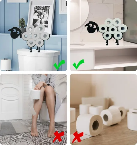 Miniatura 6 de Lindos soportes de papel de oveja, soporte de papel higiénico de metal negro, organizador decorativo de almacenamiento de papel higiénico