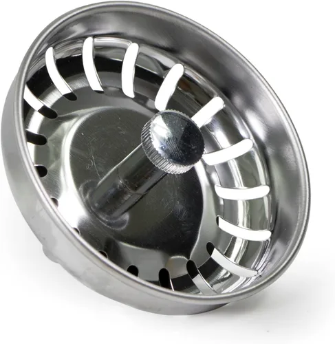Highcraft 9754JO - Colador de acero inoxidable para fregadero de cocina, repuesto para desagües estándar (3-1/2 pulgadas), tapón de goma con bloqueo