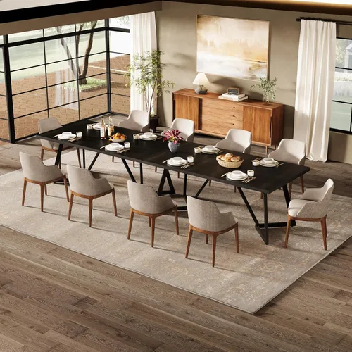 Miniatura 7 de Tribesigns Mesa de comedor grande de 70.86 pulgadas para 6-8, moderna mesa de comedor con marco de metal, mesa rectangular de cocina para el hogar