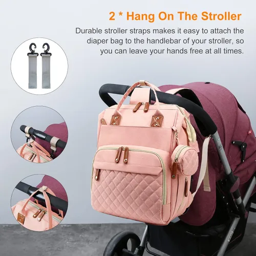 Miniatura 8 de Bolsa de pañales con cambiador, mochila impermeable 3 en 1 para pañales para bebé con cambiador plegable, mochila de viaje grande para bebé, niña