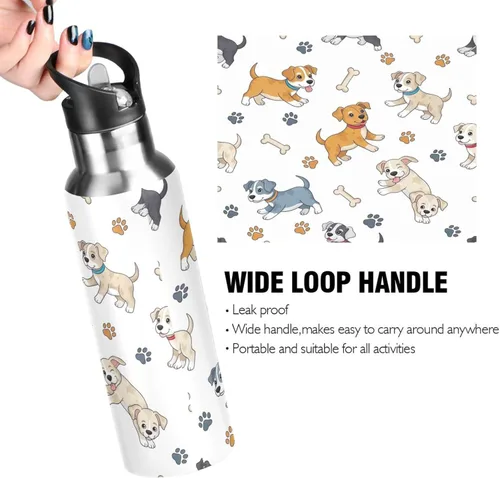 Miniatura 4 de Paw Prints Dog Bones White Stainless Steel Vacuum Insulated Water Bottle 20 Oz Leakproof Water Bottles, BPA-Free Sports Water Bottle with Straw