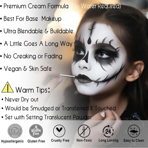 Miniatura 4 de CCbeauty Maquillaje de esqueleto de Halloween de 7.4 onzas, pintura facial en blanco y negro, kit de pintura facial profesional de gran capacidad