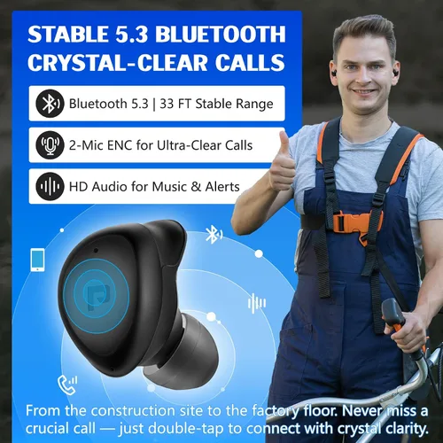 Miniatura 3 de PROHEAR EP03 - Auriculares Bluetooth de Protección Auditiva - OSHA 25dB NRR, Verdaderamente Inalámbricos, Resistente con 2 Micrófonos ENC