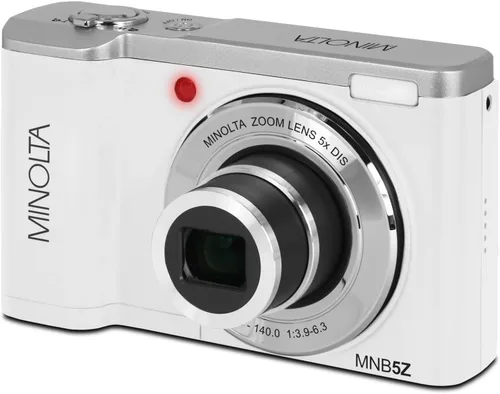 Minolta Cámara digital de doble lente de 56 MP: zoom óptico 5X, video Ultra HD 5K, sensor CMOS, pantalla LCD de 2.8 pulgadas, estabilización, lente