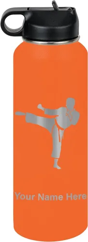 Miniatura 17 de Botella de agua personalizada LaserGram, Karate Man, de acero inoxidable con doble pared aislada al vacío con tapa abatible, regalo personalizado