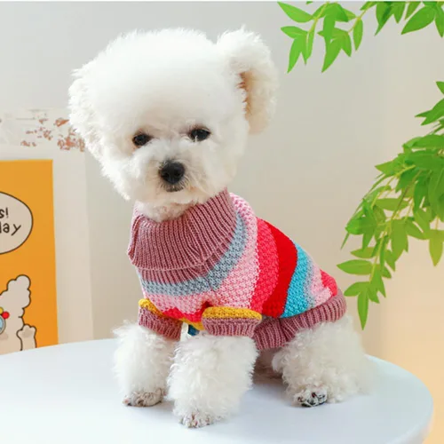 Miniatura 2 de Suéter Arcoíris para Cachorro de Perro Pequeño Pullover Sudadera de Punto Cable Ropa de Punto para Gato Ropa Cálida para Mascotas para Gatito
