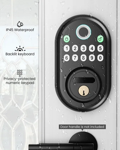 Miniatura 6 de Cerradura de puerta de huellas dactilares con teclado, cerradura inteligente de entrada sin llave para puerta delantera con 2 llaves, bloqueo