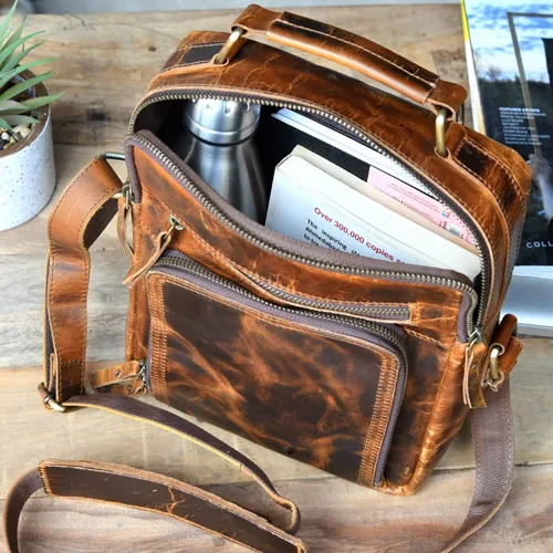 Miniatura 7 de Bolso bandolera pequeño de cuero para hombre, bolso de cuero para hombre, bolso de hombro vintage, bolso cruzado para el trabajo