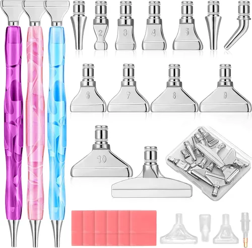 ZYNERY Juego de 40 bolígrafos de pintura de diamante, 13 puntas de acero inoxidable para accesorios de pintura de diamantes con 12 arcilla, plateado