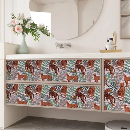 Miniatura 7 de CRE8TIVE Papel tapiz de animales de tigre y leopardo, hojas exóticas de selva tropical, papel tapiz de despegar y pegar, papel tapiz de 12 x 118